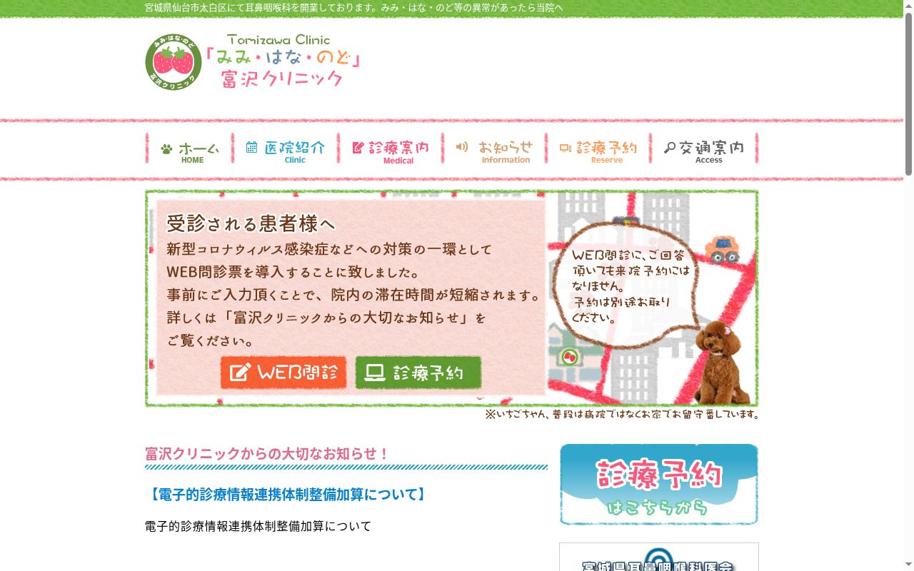 みみ・はな・のど富沢クリニックの公式サイトのスクリーンショット