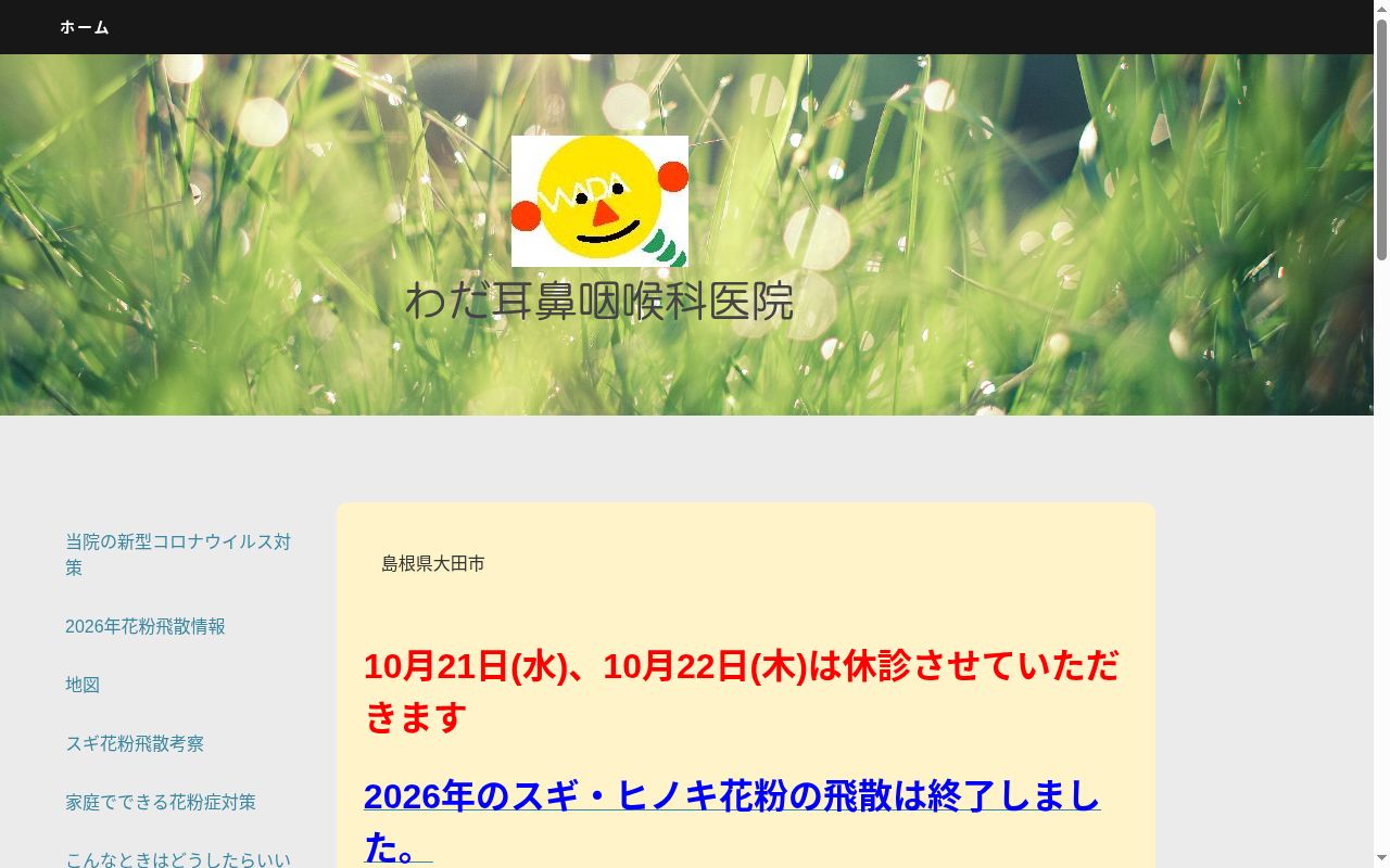 わだ耳鼻咽喉科医院の公式サイトのスクリーンショット