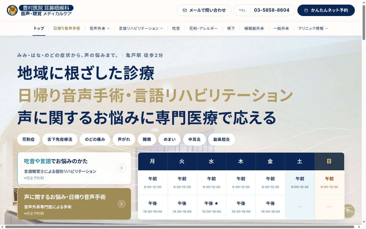 豊村医院 耳鼻咽喉科 音声・聴覚メディカルケアの公式サイトのスクリーンショット