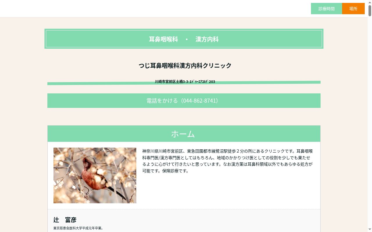 つじ耳鼻咽喉科クリニックの公式サイトのスクリーンショット