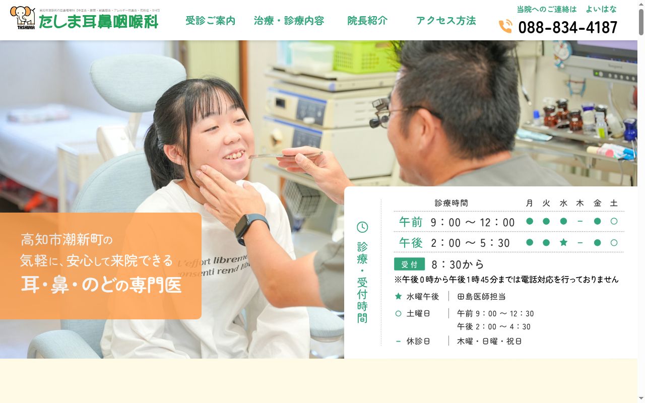 たしま耳鼻咽喉科の公式サイトのスクリーンショット