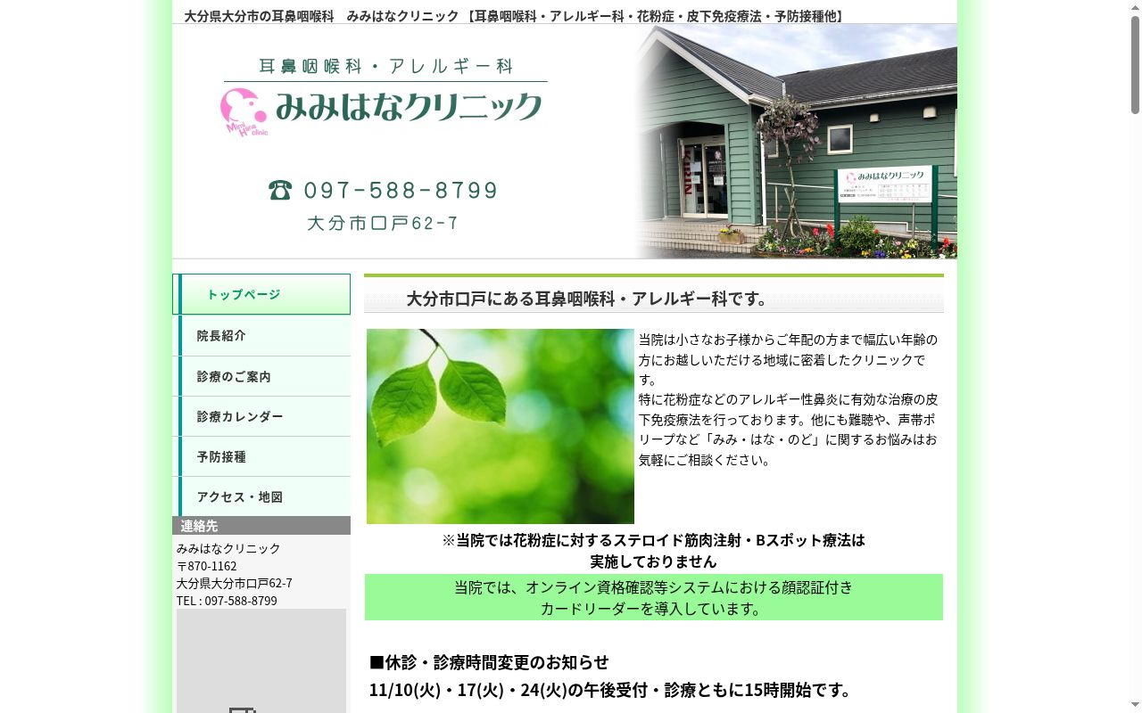 みみはなクリニックの公式サイトのスクリーンショット