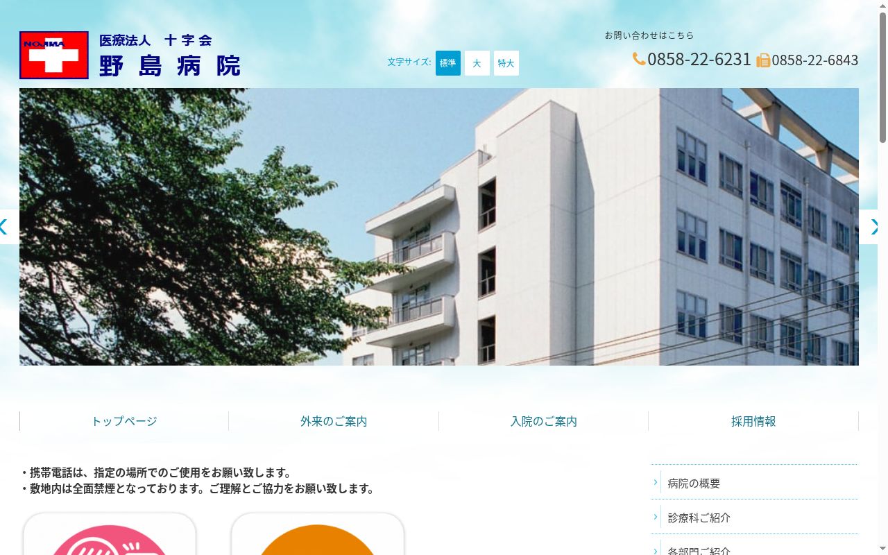 医療法人十字会　野島病院の公式サイトのスクリーンショット