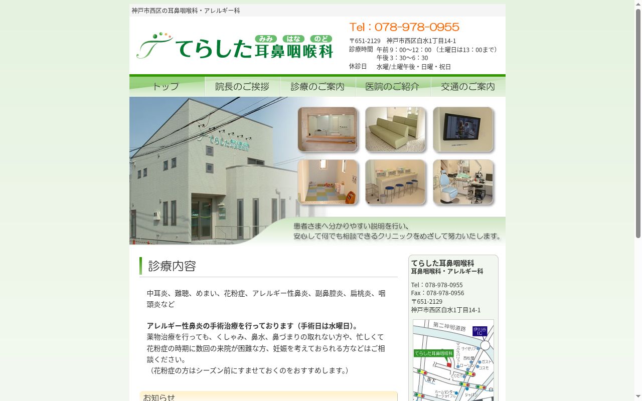 てらした耳鼻咽喉科の公式サイトのスクリーンショット