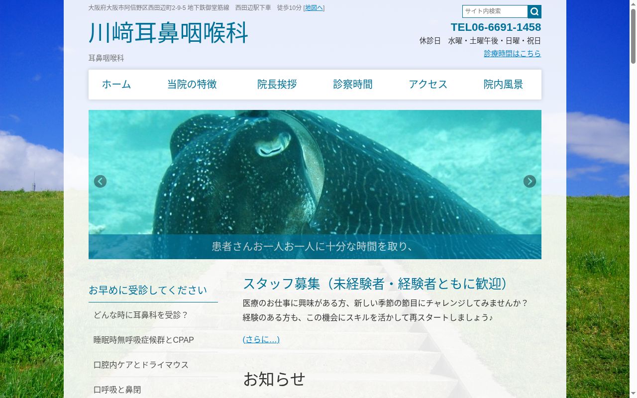川崎耳鼻咽喉科の公式サイトのスクリーンショット