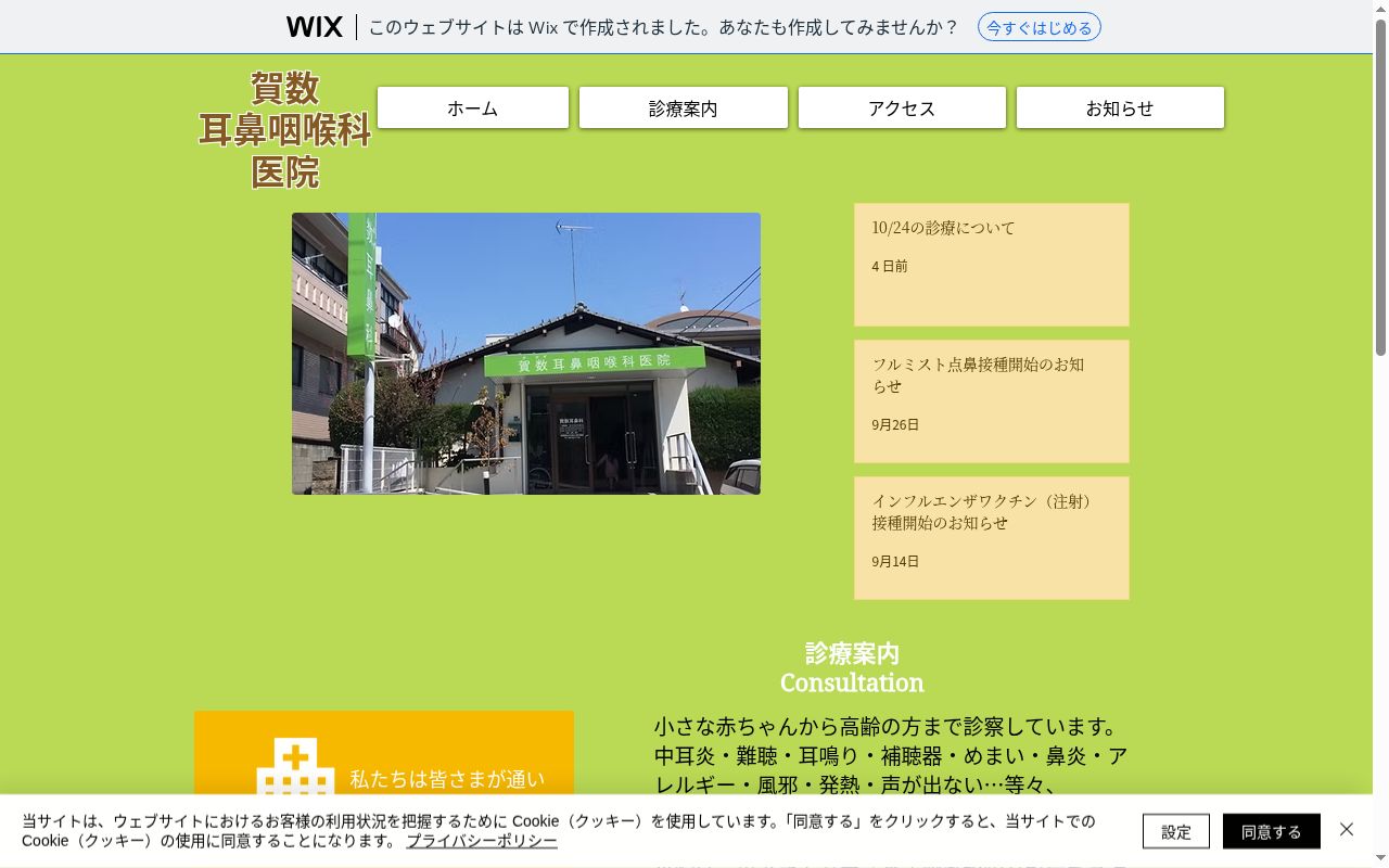 医療法人　賀数耳鼻咽喉科医院の公式サイトのスクリーンショット