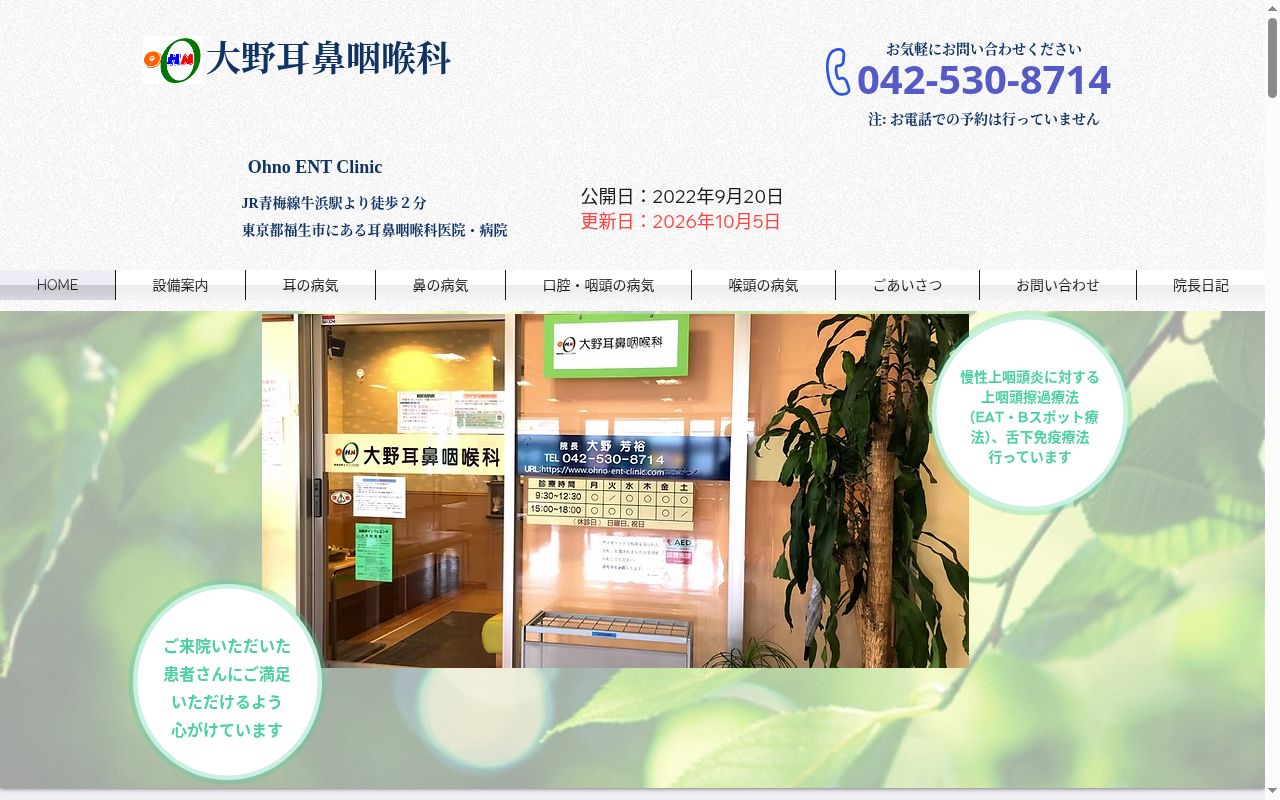 大野耳鼻咽喉科の公式サイトのスクリーンショット